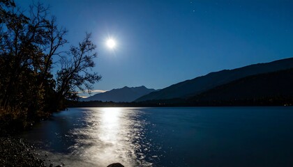Moonlight lake landscape