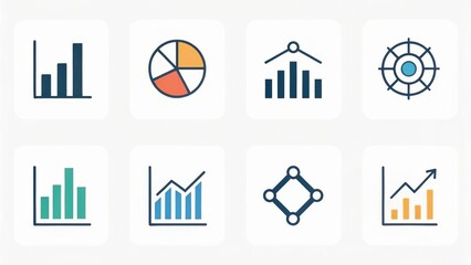 Collection of colorful graphs and charts representing data analysis, displayed in a grid format.