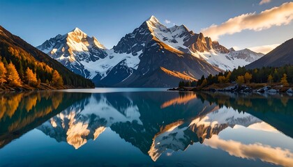 Naklejka premium Majestic Mountain Lake Reflection at Sunrise
