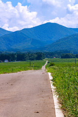 夏空の下に広がる気持ちいい喜多方地方の田園風景