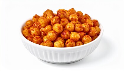 Spiced Chickpeas in White Bowl on White Background