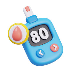 Blue glucose meter displays a blood drop icon