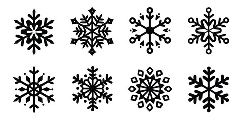 Collection of Beautiful Black Snowflake Vector Illustrations for Winter and Christmas Designs