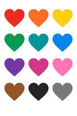 set of colorful hearts isolated on white
