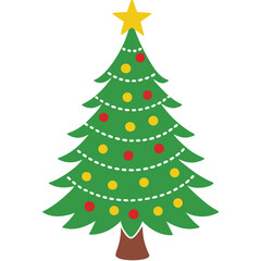 Festive Christmas Tree Vector Graphic with Star and Ornaments