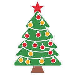 Festive Christmas Tree Illustration with Star and Ornaments Perfect for Holiday Greetings and Decorations