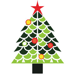 Festive Christmas Tree with Star and Colorful Ornaments Geometric Style