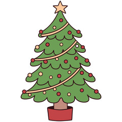Festive Christmas Tree Vector with Ornaments and Star Topper