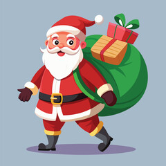Cheerful Santa Claus Delivering Gifts With Green Bag