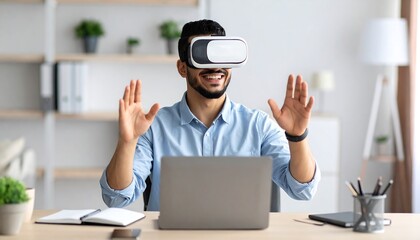 Immersive Virtual Reality Experience: Man Exploring Digital Worlds