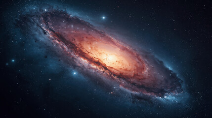 Obraz premium Galaxy, Nebula, and Stars: Explore the Vast Space Cosmos in Stunning Night Sky Astrophotography of the Milky Way and Andromeda Galaxy