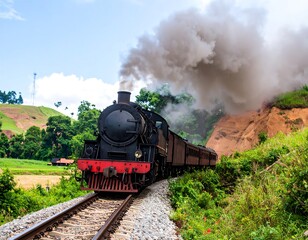 Obraz premium Vintage steam train through a landscape