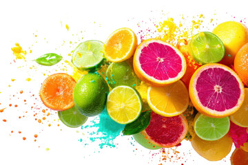 Vibrant citrus slices in a colorful explosion