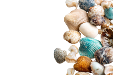 Seashells clustered against a black background