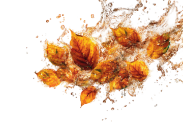 Autumn leaves in a splash of water