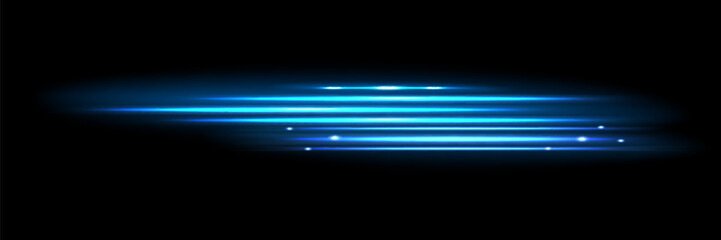 Glowing horizontal blue light line with radiant shine and beam effect. Futuristic flare, and neon glow.