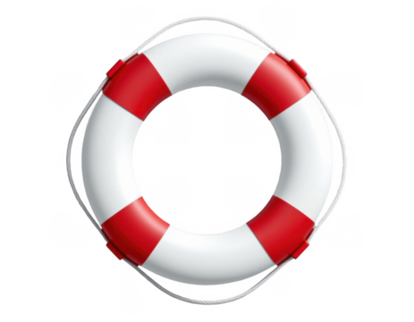 Classic life buoy floating isolated on white background for safety rescue and emergency flotation device in nautical and maritime environments