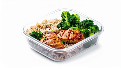 Grilled Chicken Breast, Brown Rice, and Broccoli in Glass Meal Prep Container