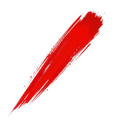 Bold red brush stroke paint streak with textured splatters and dynamic motion on white background for artistic design and creative projects