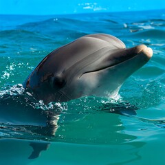 Naklejka premium Dolphin emerging from ocean