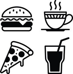 A Delicious Food and Drink Assortment Featuring Pizza Burger Beverage and Coffee Icons for a Tasty Design Project or Culinary Illustration
