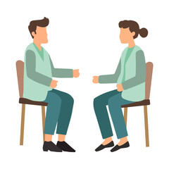 Man and Woman Sitting While Having a Conversation Illustration