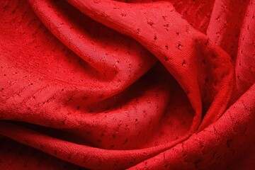 Draped red fabric with textured surface