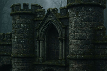 Fototapeta premium Mysterious medieval architecture with stone walls and arched window, perfect for fantasy, historical, or gothic themed projects