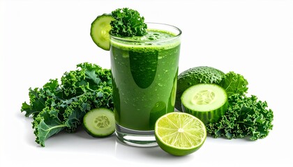 Fresh Green Smoothie with Kale, Cucumber, and Lime