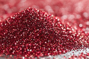 Close-up of a pile of deep red glitter, shallow depth of field