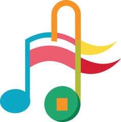 Obraz premium Colorful musical note with abstract wavy lines