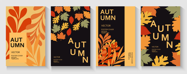 Autumn season poster, thanks giving cards or banner template with minimalist design pastel colours, vibrant leaves. Collection of Vintage autumn Flower Market posters with colorful fall leaves trendy.