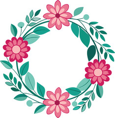 Pink and teal floral wreath with dark background