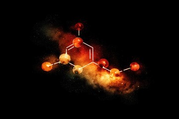 Molecular structure against cosmic nebula