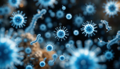 blue viruses and bacteria pattern. Coronavirus on a dark background.