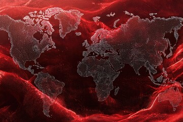 Abstract world map, red wave background