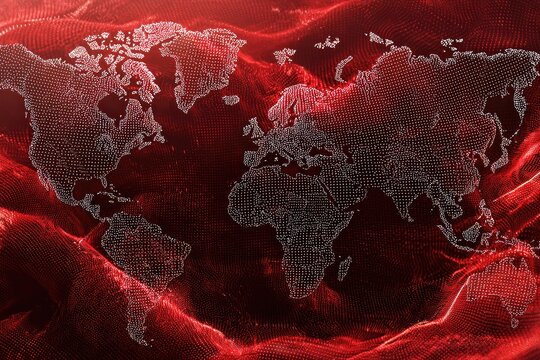 Abstract world map, red wave background