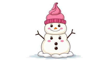 Vector illustration of three scoops of ice cream stacked like a snowman, each scoop with a different funny face 2