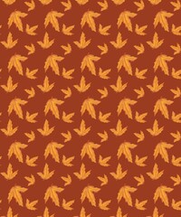 Maple leaf pattern with orange autumn leaves. Seamless fall background.