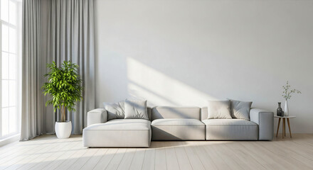 Minimalist Living Room Interior with Neutral Tones and Natural Light