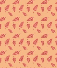 Seamless pattern of pink autumn leaves. Fall foliage design.