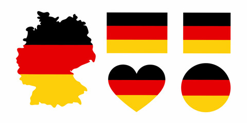 Obraz premium Collection of german flag symbols including a map outline heart and squares on a white background