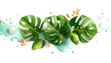 Tropical leaf design with teal paint splatter