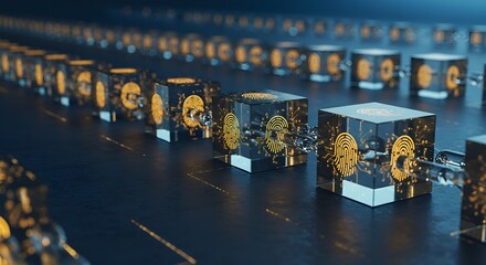 Blockchain Technology: Abstract Futuristic Digital Blocks with Fingerprint Design