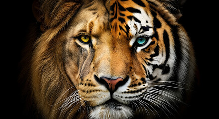 Fototapeta premium Duality of Kings: Lion & Tiger Face