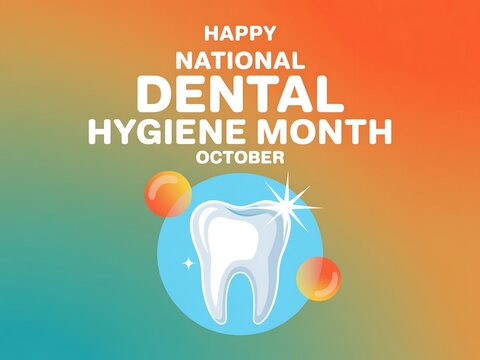 Celebrate happy national dental hygiene month in october with a sparkling clean tooth illustration - Powered by Adobe