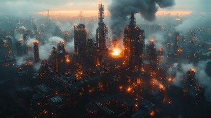 Obraz premium Forge depicted in cyber-industrial aesthetics with metallic textures