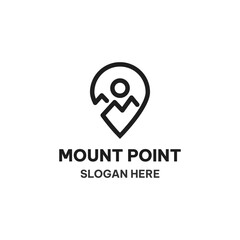 Minimalist mount point logo with map pin and mountain icon. Perfect for travel, hiking, outdoor adventure, tourism, navigation, and location-based business branding