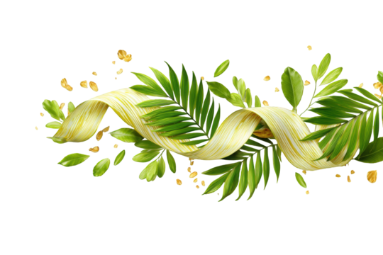 Abstract design of yellow ribbon and green leaves