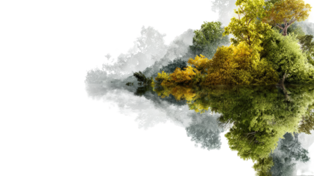 Misty forest reflection